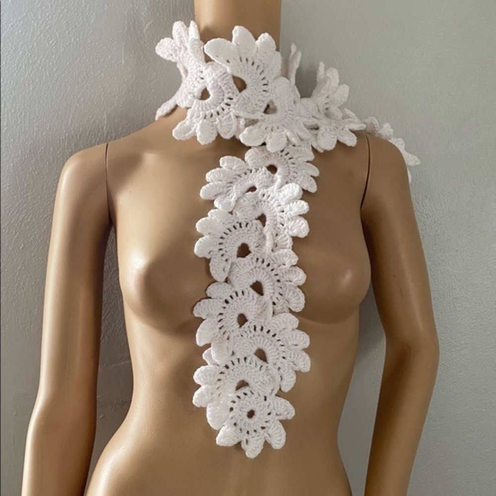Handmade crochet floral scarf 39" Long